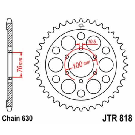 Corona JT SPROCKETS acero estándar 818 - Paso 630 - motoscamaralweb.com