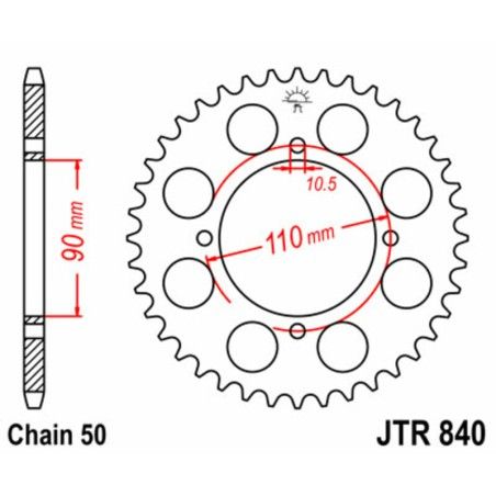 Corona JT SPROCKETS acero estándar 840 - Paso 530 - motoscamaralweb.com