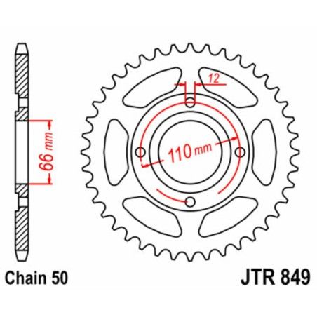 Corona JT SPROCKETS acero estándar 849 - Paso 530 - motoscamaralweb.com