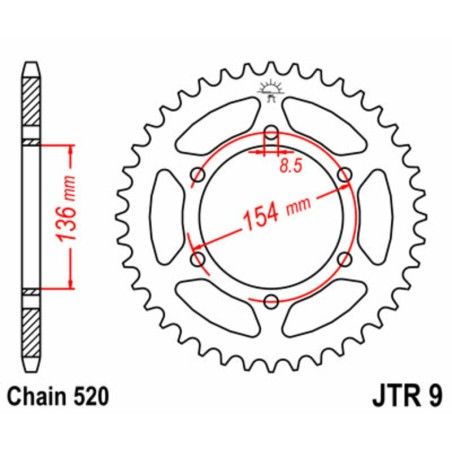Corona JT SPROCKETS acero estándar 9 - Paso 520 - motoscamaralweb.com