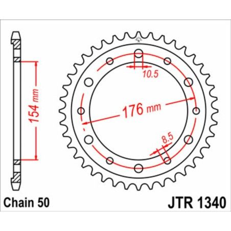 Corona JT SPROCKETS acero estándar 1340 - Paso 530 - motoscamaralweb.com