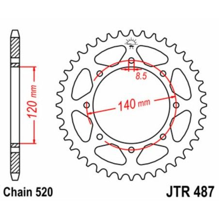 Corona JT SPROCKETS acero estándar 487 - Paso 520 - motoscamaralweb.com