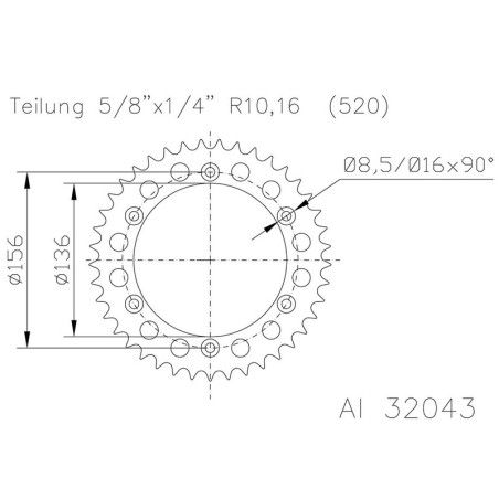 Corona ESJOT Aluminio negro 51-32043-47BP dientes - motoscamaralweb.com