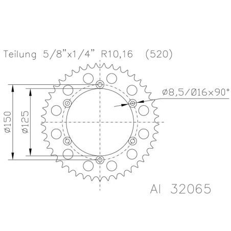 Corona ESJOT Aluminio negro 51-32065-45BP dientes - motoscamaralweb.com