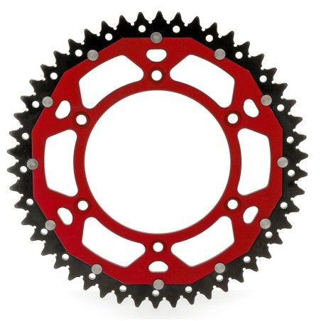 Corona ART doble compuesto (aluminio/acero) ultraligera autolimpiable - 51 dientes. paso 520. Roja - motoscamaralweb.com