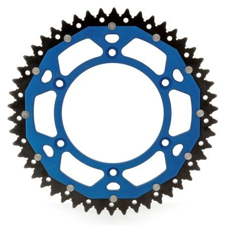 Corona ART doble compuesto (aluminio/acero) ultraligera autolimpiable - 48 dientes. paso 520. Azul - motoscamaralweb.com