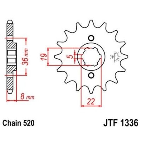 Piñon JT 1336 de acero con 14 dientes - motoscamaralweb.com