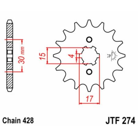 Piñon JT 274 de acero con 15 dientes - motoscamaralweb.com