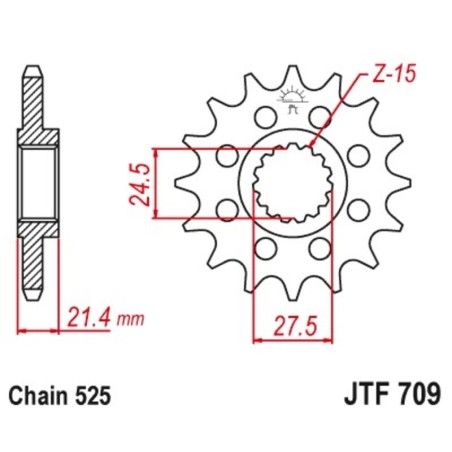 Piñón JT 709 de acero con 16 dientes - motoscamaralweb.com