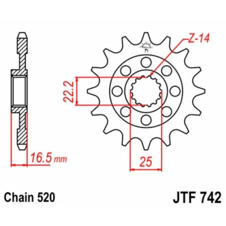 Piñón JT SPROCKETS acero estándar 742 - Paso 520 - motoscamaralweb.com