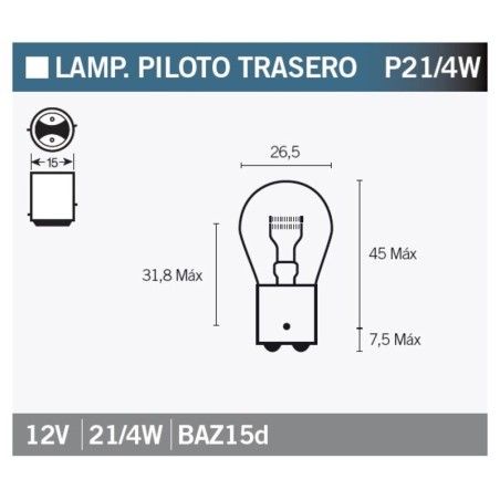 Lámpara OSRAM 7225 - P21 12V 21 / 4W - 10 uds - motoscamaralweb.com