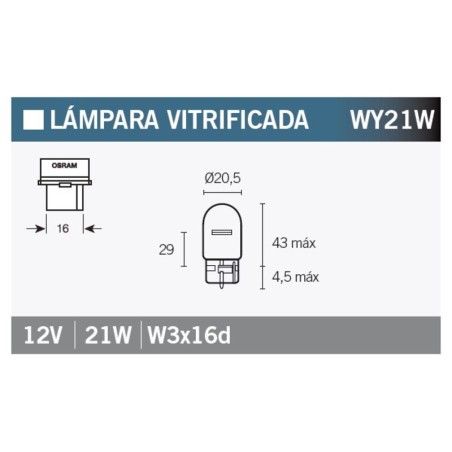 Lámpara OSRAM 7504 - WY21W 12V 21W - 10 uds - motoscamaralweb.com