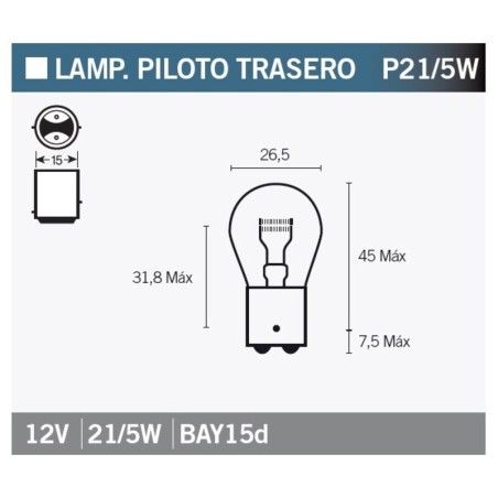 Lámpara V PARTS 12V 21 / 5W ROJA - 10 uds - motoscamaralweb.com