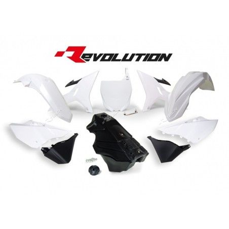 RACETECH Revolution Plastic Kit + Gas Tank Black/White Yamaha YZ125/250 - motoscamaralweb.com