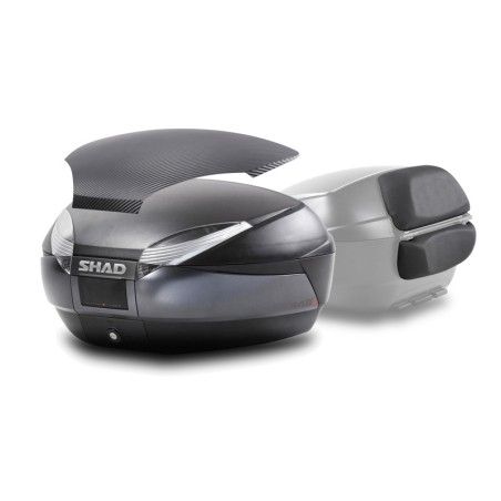 Baúl SHAD SH48 Gris Tapa CARBONO + DOBLE Respaldo - motoscamaralweb.com