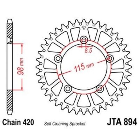Corona JT 894 de aluminio con 46 dientes - motoscamaralweb.com