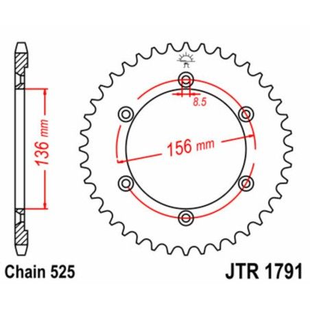Corona JT SPROCKETS acero estándar 1791 - Paso 525 - motoscamaralweb.com