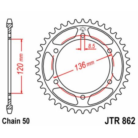 Corona JT 862 de acero con 44 dientes - motoscamaralweb.com