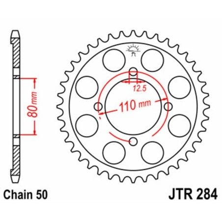 Corona JT SPROCKETS acero estándar 284 - Paso 530 - motoscamaralweb.com