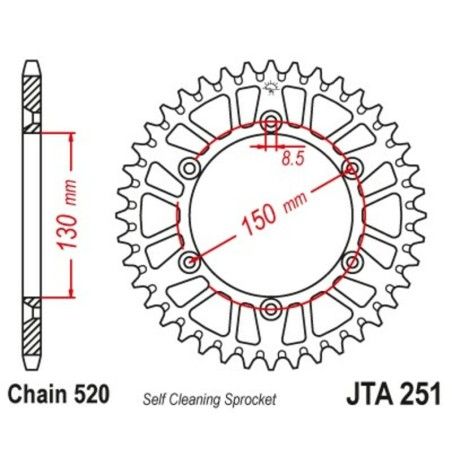 Corona JT SPROCKETS aluminio negro ultraligero 251 - 520 - motoscamaralweb.com