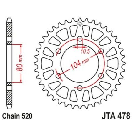 Corona JT Aluminio negro JT 478 con 43 dientes - motoscamaralweb.com