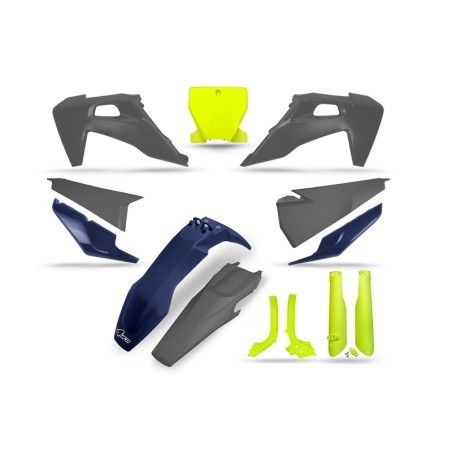 Kit de plástica UFO amarillo flúor. azul y gris. Husqvarna TC . todos los modelos. 2019-2021 - motoscamaralweb.com