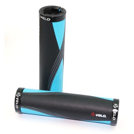 Par puños bici combies VELO Negro/azul. Sujeción lock-on doble tornillo - motoscamaralweb.com