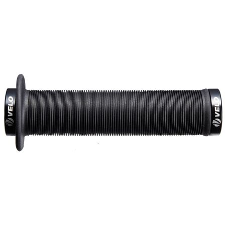 Par puños bici VELO 145mm sintéticos con tope grande color negro. sujeción lock-on doble tornillo - motoscamaralweb.com