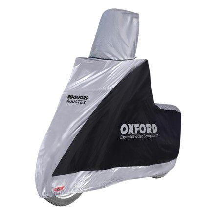 Funda cubremoto para exterior OXFORD Aquatex - Moto / Scooter con pantalla grande - Negro / Plata - S - motoscamaralweb.com