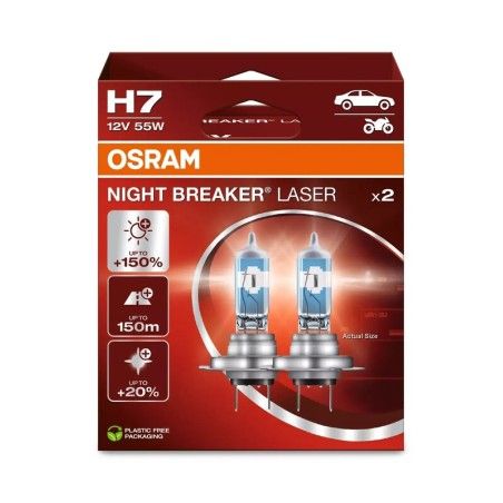 Lámpara OSRAM H7 Night Breaker Laser Light 12V 55W PX26d - 2 uds - motoscamaralweb.com