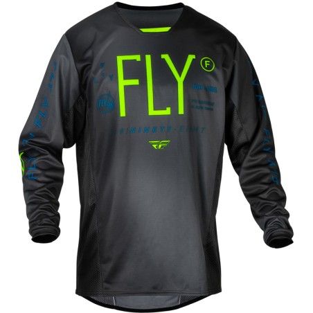 Camiseta infantil FLY RACING Kinetic Prodigy - Antracita / Verde Neón / True Blue - motoscamaralweb.com