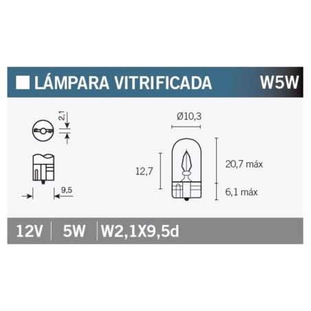 Lámpara V PARTS 12V 5W W5W - 10 uds - motoscamaralweb.com