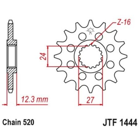 Piñón JT 1444 de acero con 16 dientes - motoscamaralweb.com