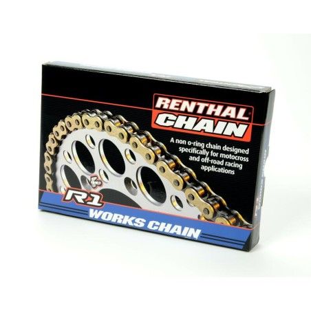 Cadena Renthal 420R1 con 110 eslabones negro/oro - motoscamaralweb.com