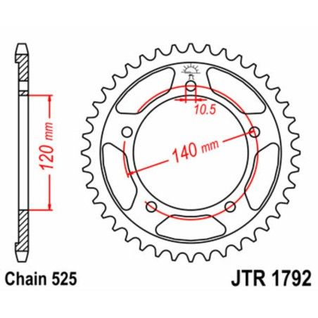 Corona JT SPROCKETS acero estándar 1792 - Paso 525 - motoscamaralweb.com