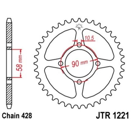 Corona JT SPROCKETS acero estándar 1221 - Paso 428 - motoscamaralweb.com