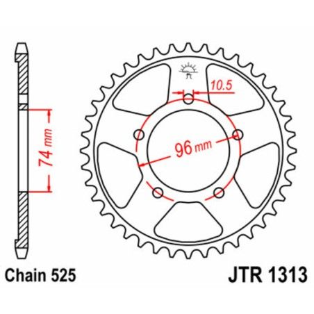 Corona JT SPROCKETS acero estándar 1313 - Paso 525 - motoscamaralweb.com