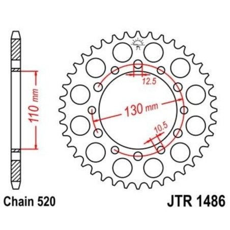 Corona JT SPROCKETS acero estándar 1486 - Paso 520 - motoscamaralweb.com