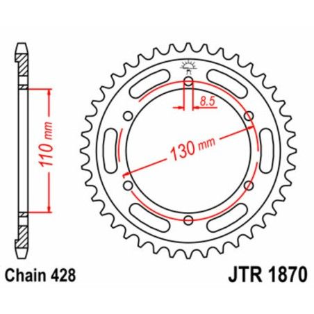 Corona JT SPROCKETS acero estándar 1870 - Paso 428 - motoscamaralweb.com