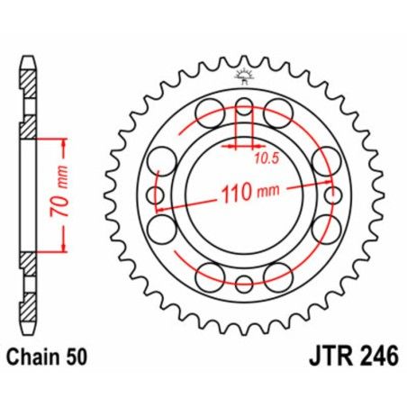 Corona JT 246 de acero con 36 dientes - motoscamaralweb.com
