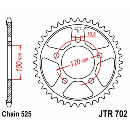 Corona JT SPROCKETS acero estándar 702 - Paso 525 - motoscamaralweb.com