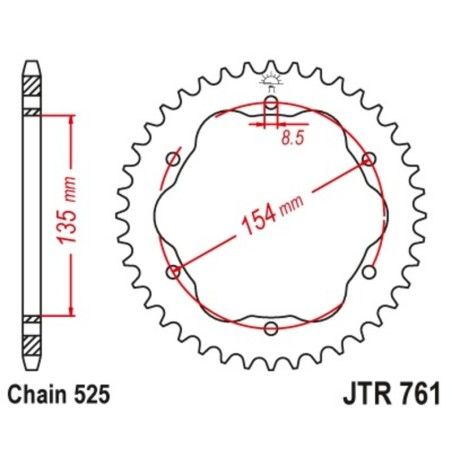 Corona JT SPROCKETS acero estándar 761 - Paso 525 - Requiere portacoronas JT SPROCKETS - motoscamaralweb.com