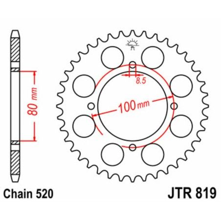 Corona JT SPROCKETS acero estándar 819 - Paso 520 - motoscamaralweb.com
