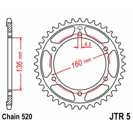 Corona JT SPROCKETS acero estándar 5 - Paso 520 - motoscamaralweb.com
