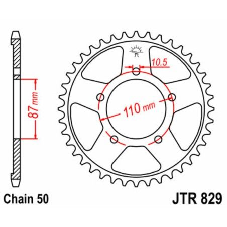 Corona JT SPROCKETS acero estándar 829 - Paso 530 - motoscamaralweb.com