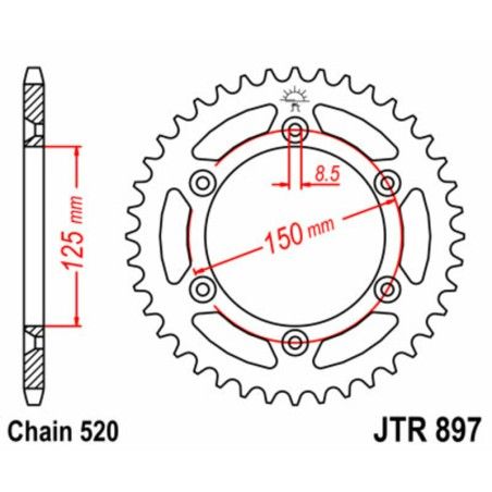 Corona JT SPROCKETS acero estándar 897 - Paso 520 - motoscamaralweb.com