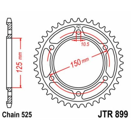Corona JT SPROCKETS acero estándar 899 - Paso 525 - motoscamaralweb.com
