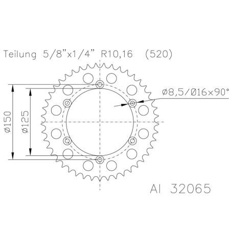 Corona ESJOT Aluminio negro 51-32065-44BP dientes - motoscamaralweb.com