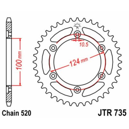 Corona JT SPROCKETS acero estándar 735 - Paso 520 - motoscamaralweb.com