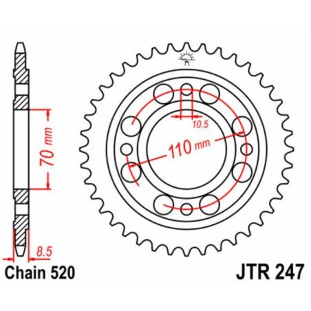 Corona JT SPROCKETS acero estándar 247 - Paso 520 - motoscamaralweb.com